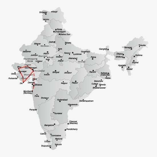 De route van de Fascinerend Gujarat rondreis<br>